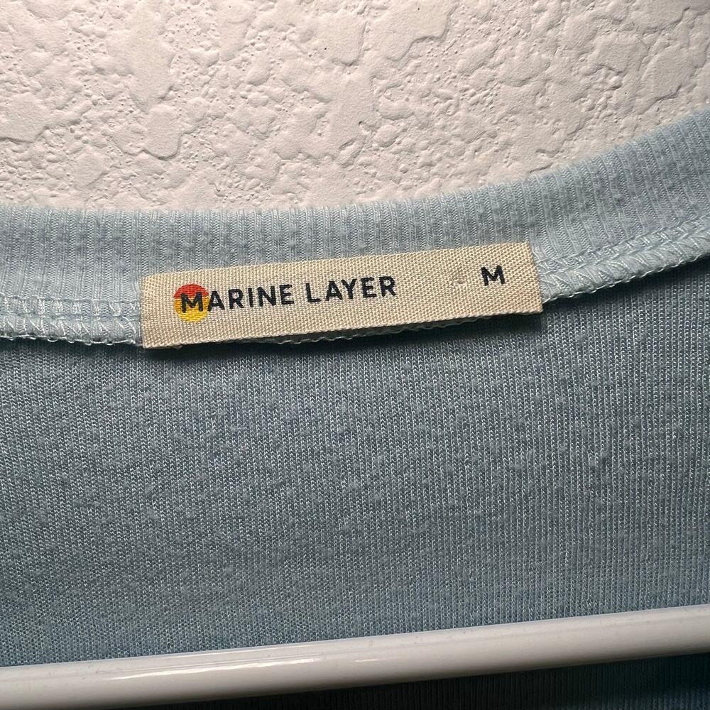 Marine Layer Shirt Womens Size M Light Blue Striped Long Sleeve Henley Lounge - Picture 3 of 16